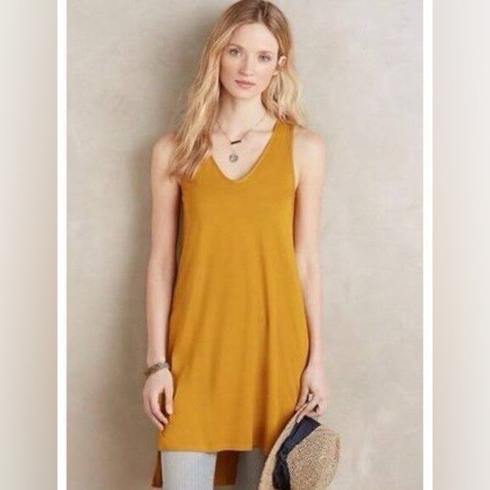 Anthropologie Akemi + Kin Mustard Yellow Tunic Tank Dress w side slits - Size M